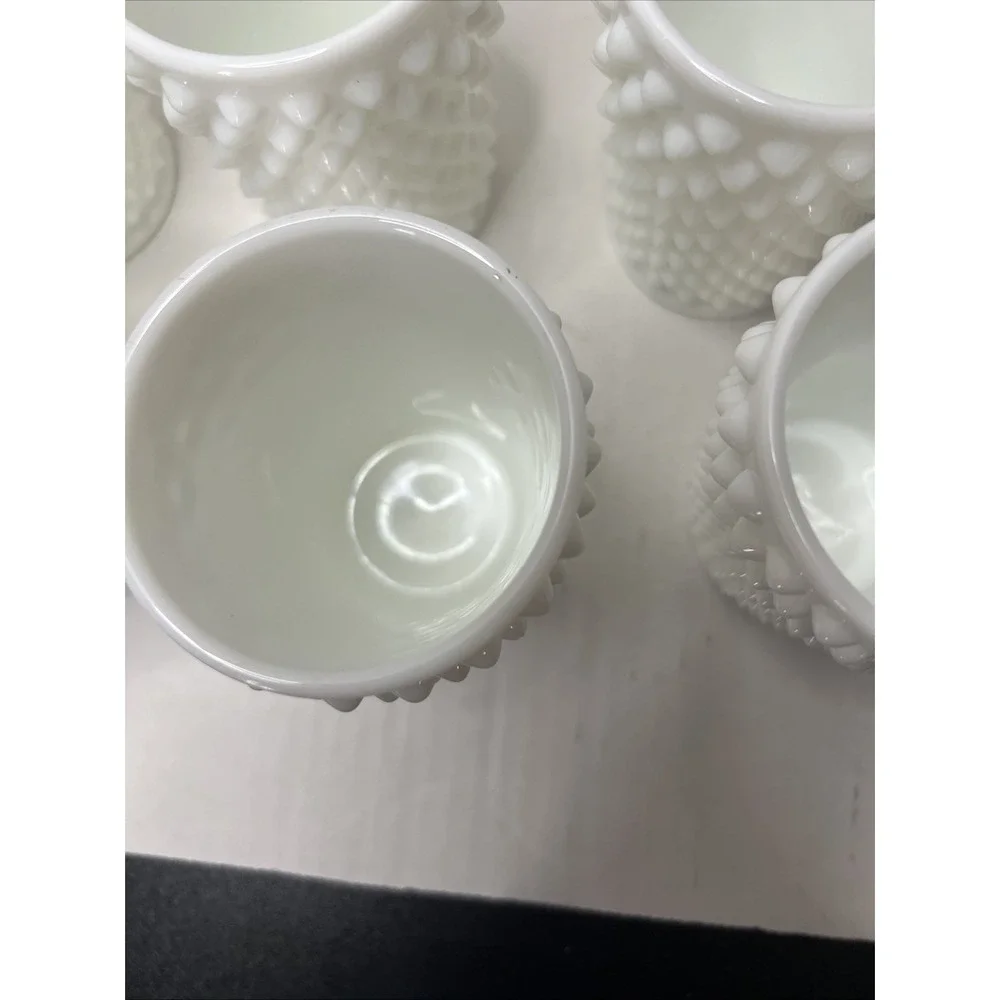Set of 6 Vintage Fenton White Milk Glass Hobnail Tumblers